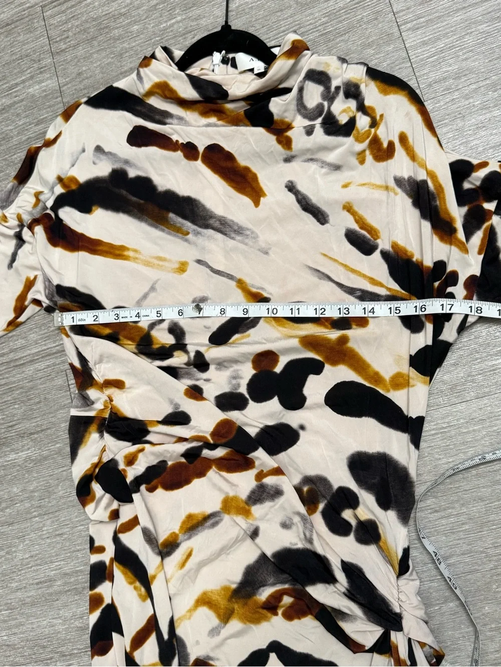A.L.C. Lia Jersey Printed Maxi Dress Black Camel Abstract Ruched XL $795